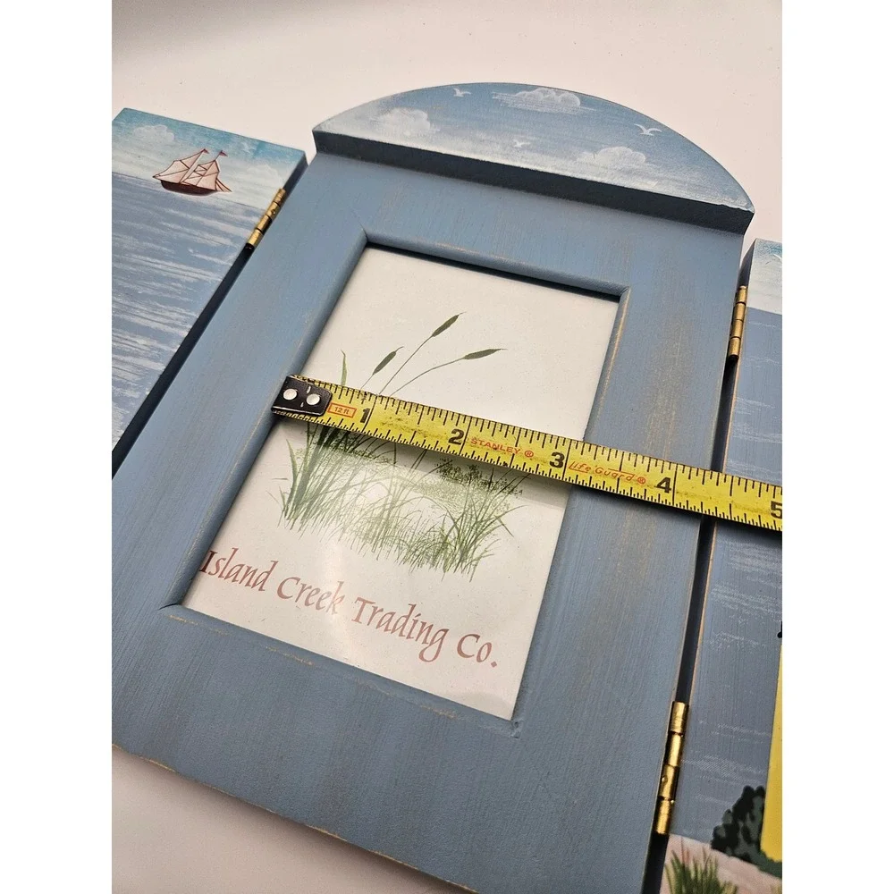 Lighthouse Tri Fold Wooden Handpainted Blue 3